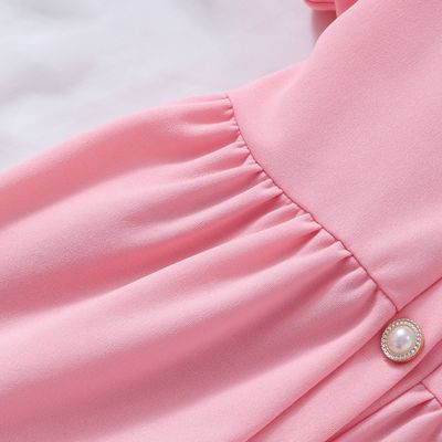 Imported👗 Girls' Pearl Sleeve Dress – Solid Color with Matching Pearl Satchel_img_4