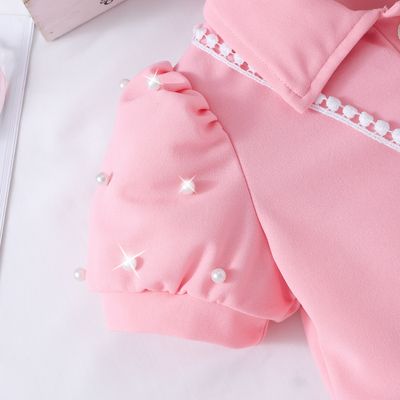 Imported👗 Girls' Pearl Sleeve Dress – Solid Color with Matching Pearl Satchel_img_7