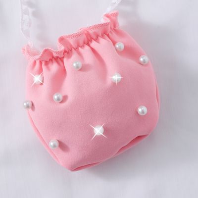 Imported👗 Girls' Pearl Sleeve Dress – Solid Color with Matching Pearl Satchel_img_8