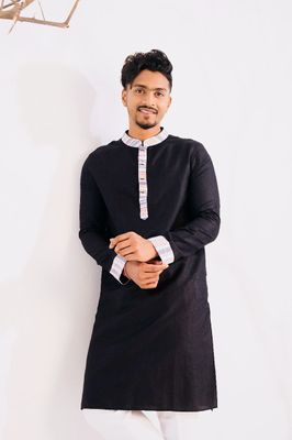Cotton Classic Panjabi for Men- Black with contrast (PJB-011)_img_0
