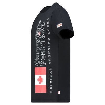 T-Shirt Col Rond avec Impressions et Drapeau Noir_img_1
