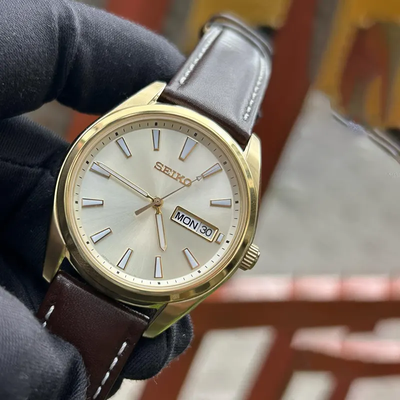 Seiko SUR450 Essentials Men’s Quartz Watch Gold Case Leather_img_1