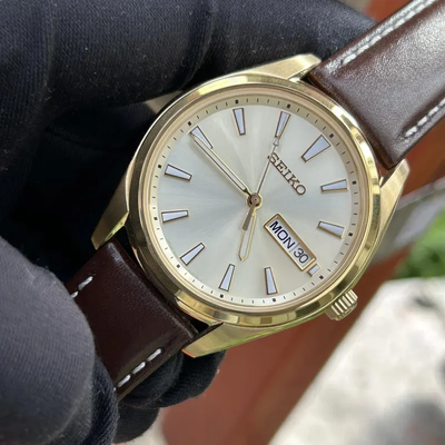 Seiko SUR450 Essentials Men’s Quartz Watch Gold Case Leather_img_5