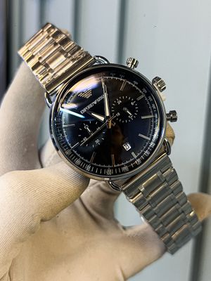 Armani Meccanico Chain Silver Black Dial Plain_img_0