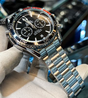 Omega Seamaster Planet Chain Silver Black Dial Black/Orange Bezel_img_1