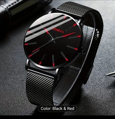 Men'S Stylish Quartz Watch with Red Accents - Round Zinc Alloy Case,_img_2