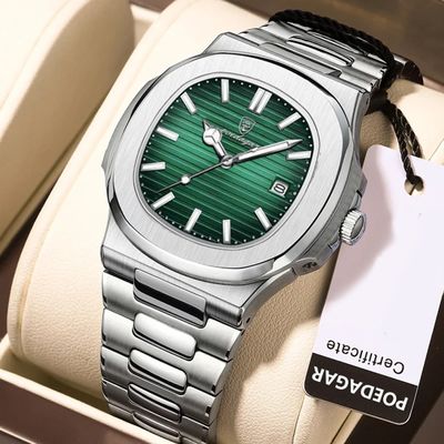 Poedagar 613 Luxury Stainless Steel Strap Watch (Green Dial)_img_0