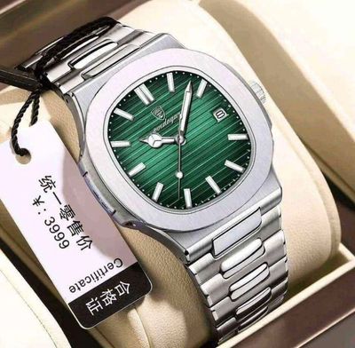 Poedagar 613 Luxury Stainless Steel Strap Watch (Green Dial)_img_1