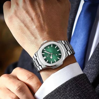 Poedagar 613 Luxury Stainless Steel Strap Watch (Green Dial)_img_3
