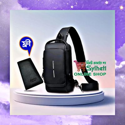 Shoulder Bag With Lock + (Wallet ফ্রি) - (Black Colour)_img_0