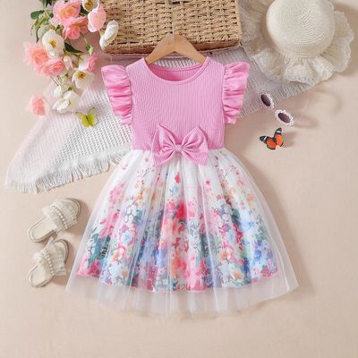 🌸 Elegant Mesh Princess Dress – Flying Sleeve & Bow Design (Summer)_img_0