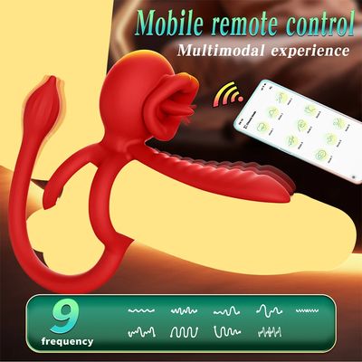 App Vibrating Penis Ring Vibrator with Sexy Licking Mouth G Spot Clitoral Stimulator Cock Rings Couples Adult Sex Toys for Men_img_4