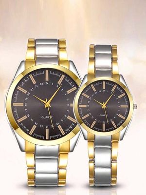 Stylish & Fashionable Stainless Steel Analog Wrist Watch Men & Women Couple Set_img_2