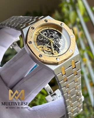 AP SKELETON AUTOMATIC GOLD BEZEL TWO TONE CHAIN (AA)_img_0