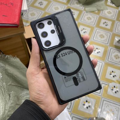 Metal Camera Lens Kickstand Clear Acrylic Magnetic Mobile Cover for Samsung Galaxy S25 S24 S23 S22 Ultra Lens Holder Phone Case_img_0