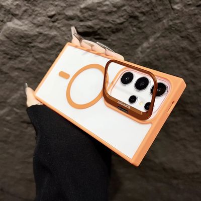 Metal Camera Lens Kickstand Clear Acrylic Magnetic Mobile Cover for Samsung Galaxy S25 S24 S23 S22 Ultra Lens Holder Phone Case_img_1