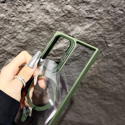 Metal Camera Lens Kickstand Clear Acrylic Magnetic Mobile Cover for Samsung Galaxy S25 S24 S23 S22 Ultra Lens Holder Phone Case_img_3