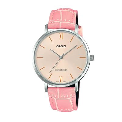 Casio Japan Quartz Cream Dial Pink Leather Ladies Watch- LTP-VT01L-4B_img_0