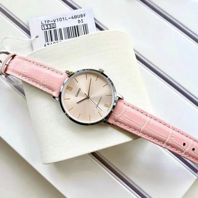 Casio Japan Quartz Cream Dial Pink Leather Ladies Watch- LTP-VT01L-4B_img_1