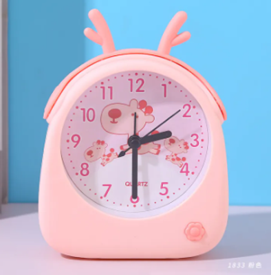 Cartoon Animal Alarm Clock Cute Personality Antlers Desktop Children Bedside Alarm Clock Candy Color Decorative Desk Clock_img_0