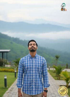 Men Casual Full Shirt Slim Fit Blue Checkered Cotton Shirt – Button-Down Style | Palli_img_0