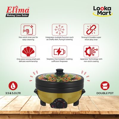 Elima EM-MC500 Double Pot Electric Multi Cooker 5.0 L- Gold Color_img_0
