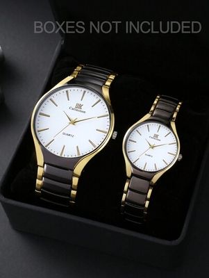Stylish & Fashionable Stainless Steel Analog Wrist Watch Men & Women Couple Set_img_2