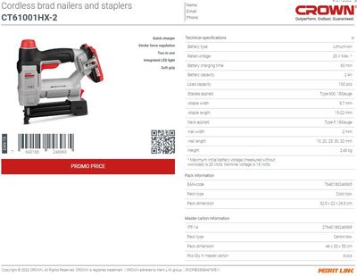 CROWN Professional Cordless Nailer (2 Battery, 1 Charger ), 20V, 2.0Ah; CT61001HX-2_img_3