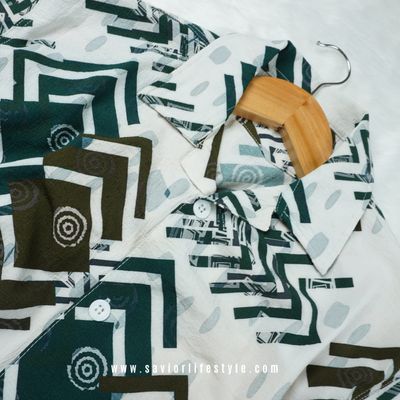 Green & White Print Cuban Shirt_img_1