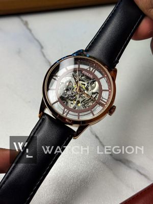 FOSSIL AUTO SKELETON BLACK BELT ROSE GOLD CASE_img_0