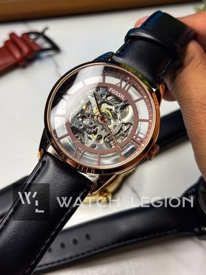 FOSSIL AUTO SKELETON BLACK BELT ROSE GOLD CASE_img_1