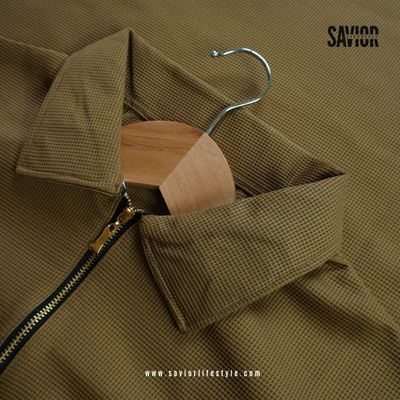 Light Brown Color Drop Shoulder Zipper Polo_img_1