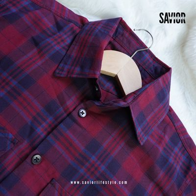Maroon Check Double Pocket Full Sleeve Shirt_img_1