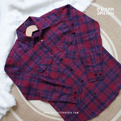 Maroon Check Double Pocket Full Sleeve Shirt_img_2