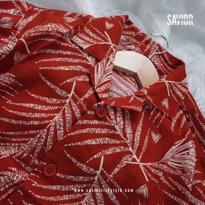 Crimson Plam Drop Shoulder Cuban Shirt_img_1
