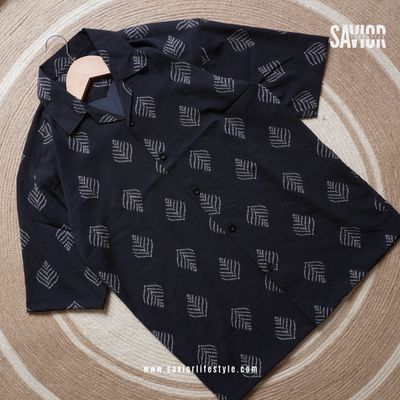 Shadow Leaf Drop Shoulder Cuban Shirt