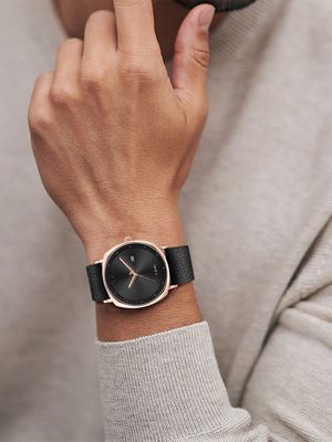 TOMI T-044 Men's Quartz Leather Belt Watch With Date (Black-Rosegold)_img_1