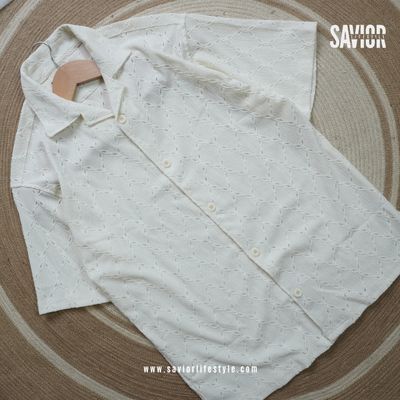 Creamy White Drop Shoulder Cuban Shirt_img_0