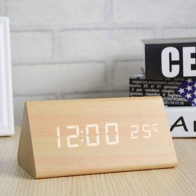 Triangle Wooden Style Digital LED Clock-Light Wood Color_img_0