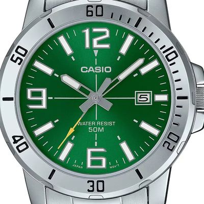 Casio Enticer Green Dial Silver Band Men's Watch- MTP-VD01D-3BV_img_1