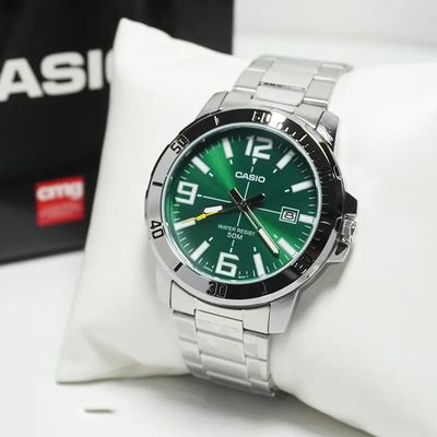 Casio Enticer Green Dial Silver Band Men's Watch- MTP-VD01D-3BV_img_3