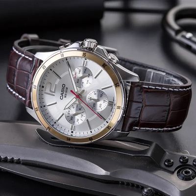 Casio Enticer Silver Dial Leather Men's Watch- MTP-1374L-7AVDF_img_4