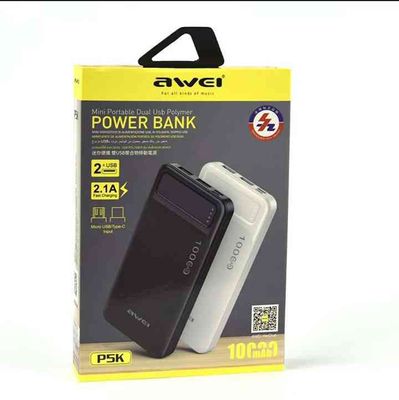Awei p5k 10000mah ডুয়াল USB পোর্ট, ফাস্ট চার্জিং, মাইক্রো USB এবং টাইপ C ইনপুট পাওয়ার ব্যাংক_img_0