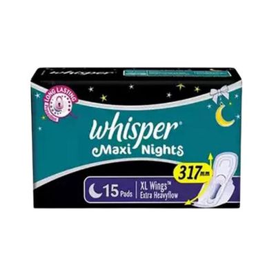 Whisper Maxi Nights Wings Sanitary Napkins XL 15pads হুইস্পার ম্যাক্সি নাইটস উইংস স্যানিটারি ন্যাপকিনস XL 15প্যাড_img_0
