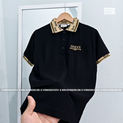 2PC Premium Polo Shirt - 100% PK Cotton Fabric - Black & White (Gold Collar)_img_1