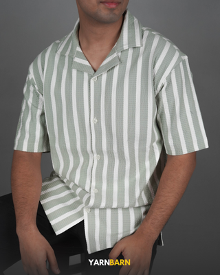 Dropped Shoulder Mint Green Stripped Cuban/Havana Shirt_img_5