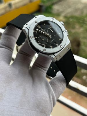 Hublot Classic Fusion Silicone Full Black Silver Bezel_img_0