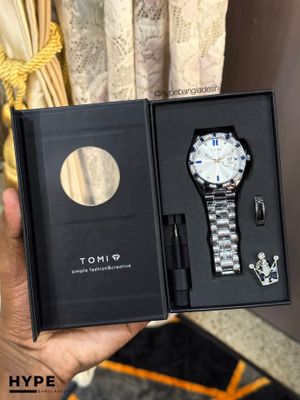 TOMI T-305 Men's Luxury Stone Stainless Steel Watch Gift Box Set (White)_img_0