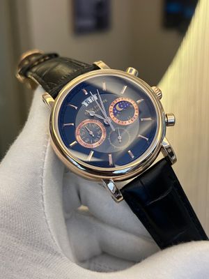 Patek Philippe Moon Phase Plain Dial 2 Chronograph Rose Gold Black Belt_img_0