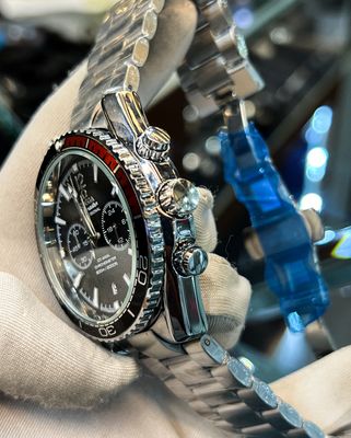 Omega Seamaster Planet Chain Silver Black Dial Black/Orange Bezel_img_2